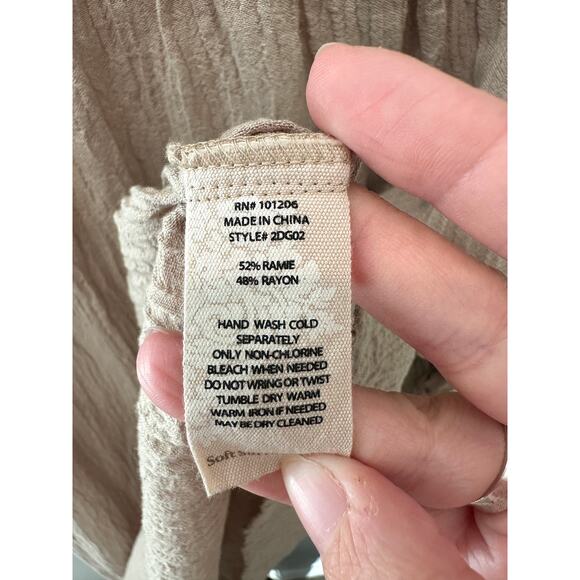 SOFT SURROUNDINGS | Beige Boho Peasant Blouse Crochet Trim Romantic Top | Small - Picture 6 of 6